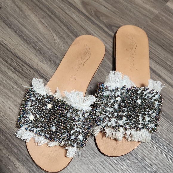 Free People Shoes - Free People Outer Banks White Beaded Women’s Slide Sandals